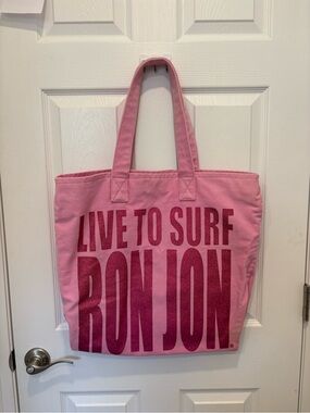Ron Jon Pink Canvas 'Live to Surf' Tote A29